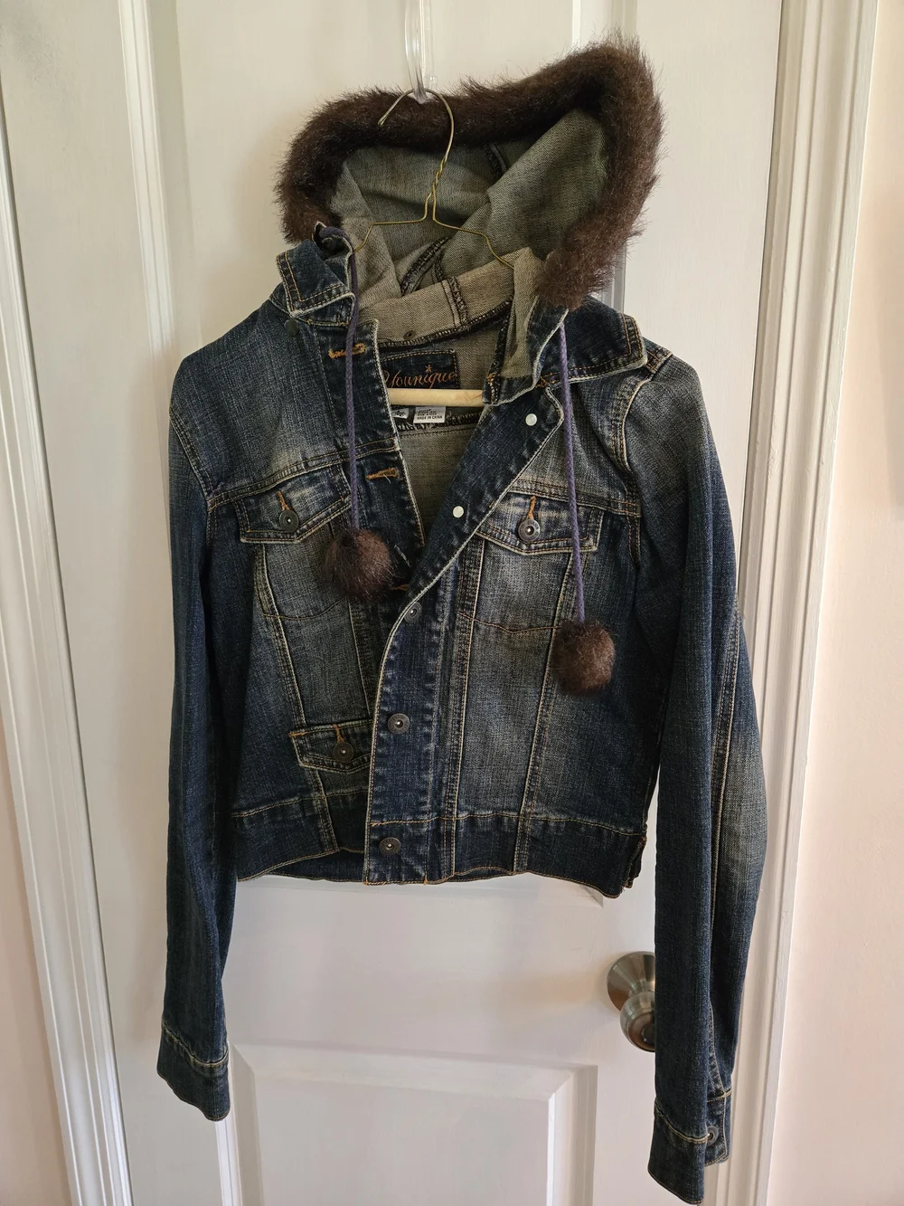 Younique Vintage Hooded Jean Jacket with Faux Fur Trim
